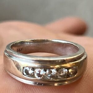 14k White Gold Channel Set Men's Sz 8 5 Diamonds Ring 7.65g